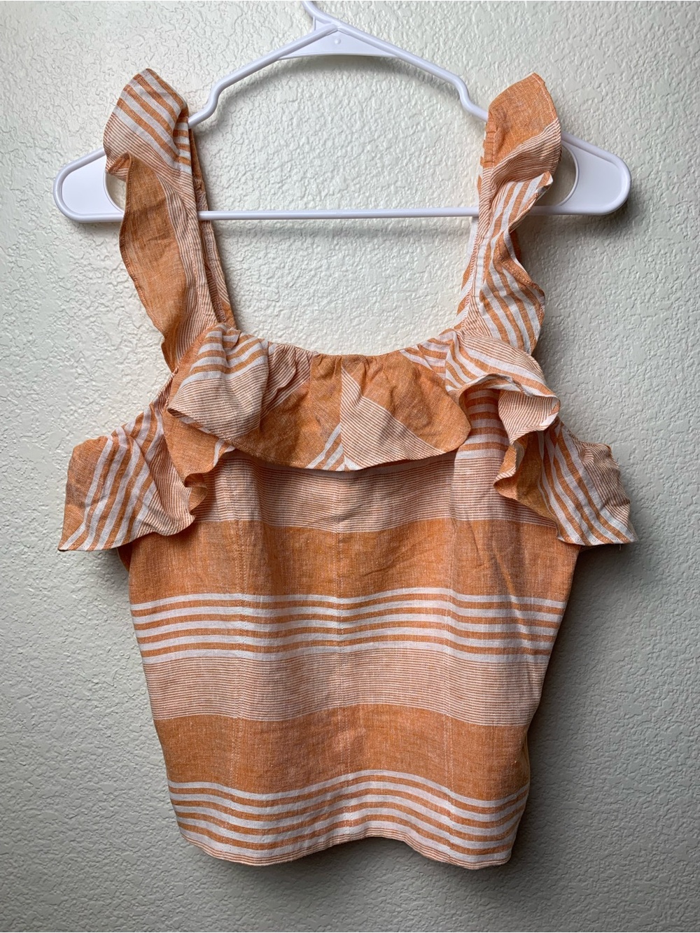 NWT New York & Company Striped Ruffle Linen Blend Coastal Boho Top Small